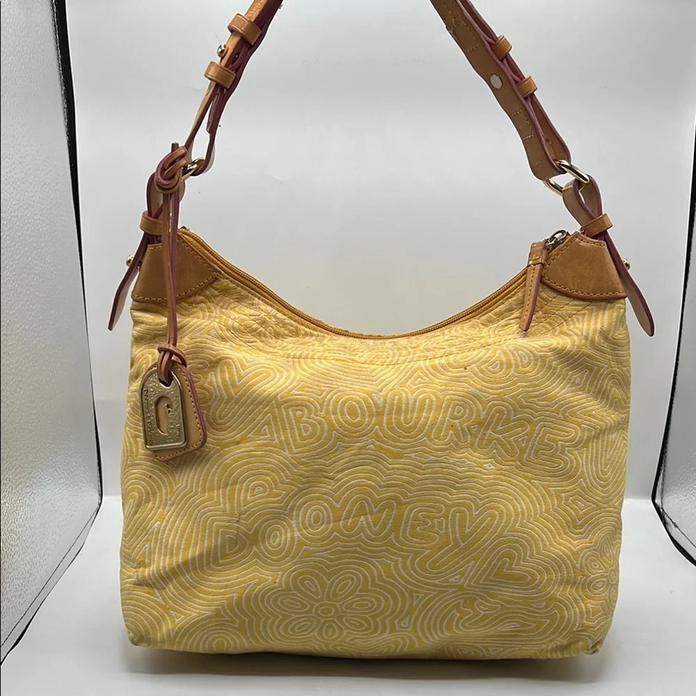 Dooney & Bourke Fabric Duck Hobo Butter Yellow White Shoulder Bag Pebbled Finish - Picture 3 of 13